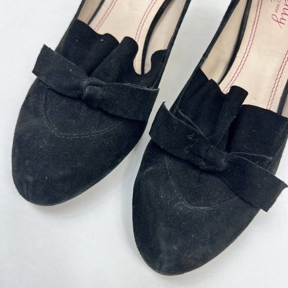 Plenty by Tracy Reese Black Suede Ruffle Bow Heels Size 37.5 US 7.5 - Picture 3 of 9